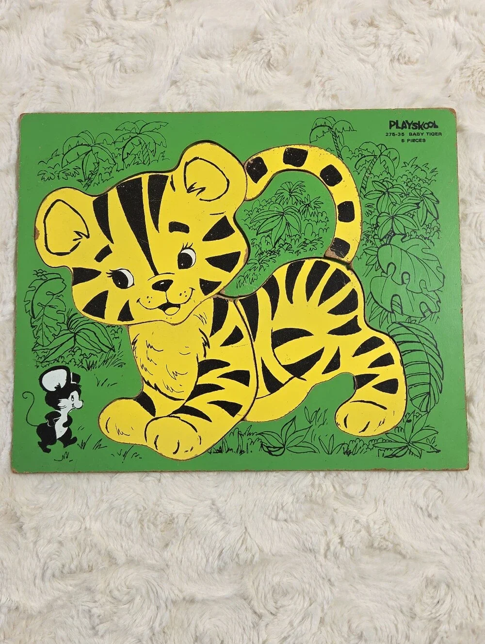 Playskool - Vintage Baby Tiger With Mouse 5 Piece Wooden Tray Puzzle